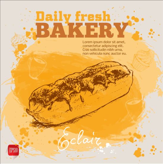 Fresh bread with bakery poster hand drawn vector 05