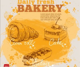 Fresh bread with bakery poster hand drawn vector 07