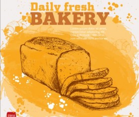 Fresh bread with bakery poster hand drawn vector 09