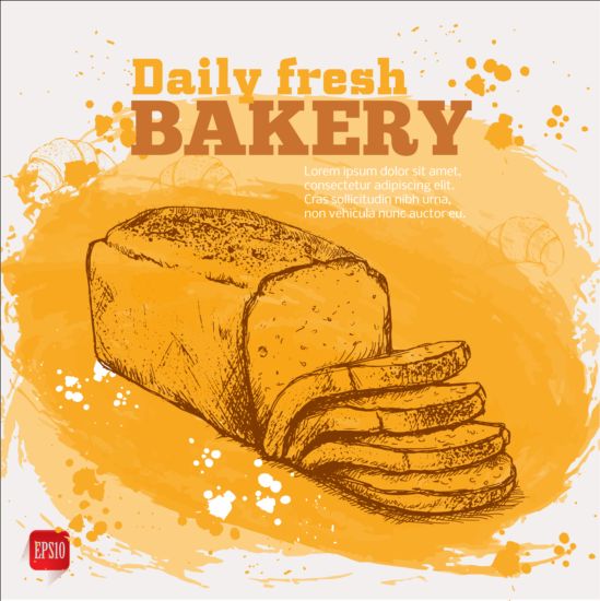 Fresh bread with bakery poster hand drawn vector 09