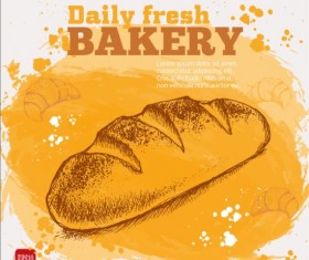 Fresh bread with bakery poster hand drawn vector 10