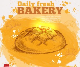 Fresh bread with bakery poster hand drawn vector 11