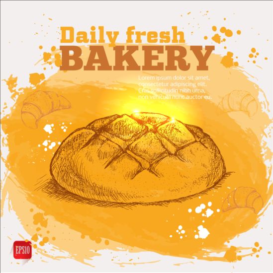 Fresh bread with bakery poster hand drawn vector 11