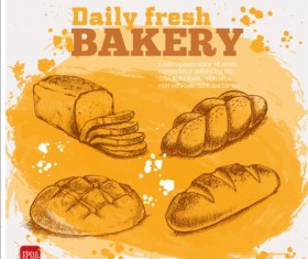 Fresh bread with bakery poster hand drawn vector 13