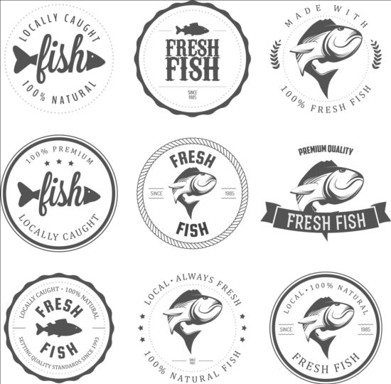 Fresh fish vintage labels vector 01