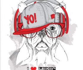 Funny dog with glasses vector material 01