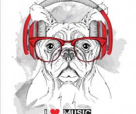 Funny dog with glasses vector material 02