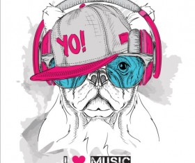 Funny dog with glasses vector material 03