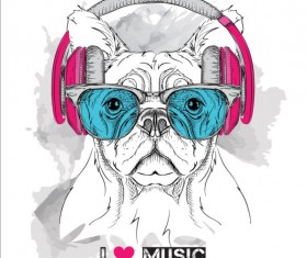 Funny dog with glasses vector material 04