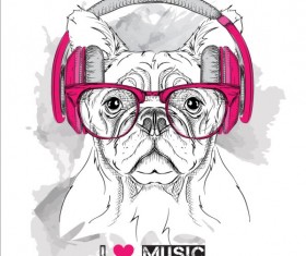 Funny dog with glasses vector material 05