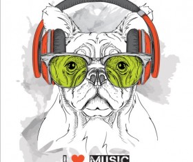 Funny dog with glasses vector material 07