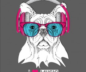 Funny dog with glasses vector material 08