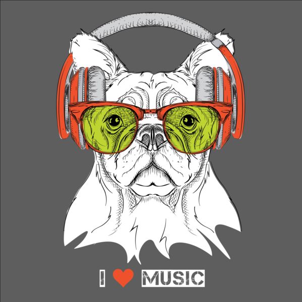 Funny dog with glasses vector material 09