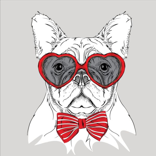 Funny dog with glasses vector material 10
