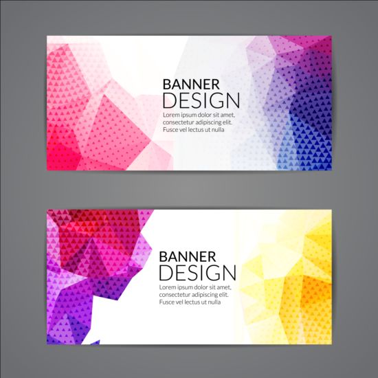 Geometric shapes with colored banners vectors 03