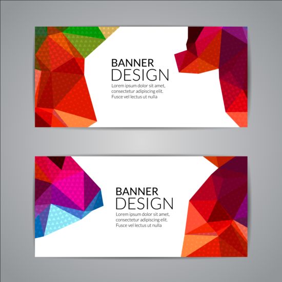 Geometric shapes with colored banners vectors 05
