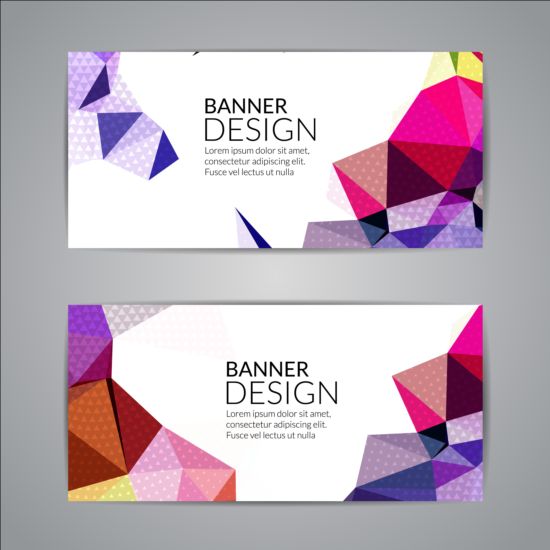 Geometric shapes with colored banners vectors 07