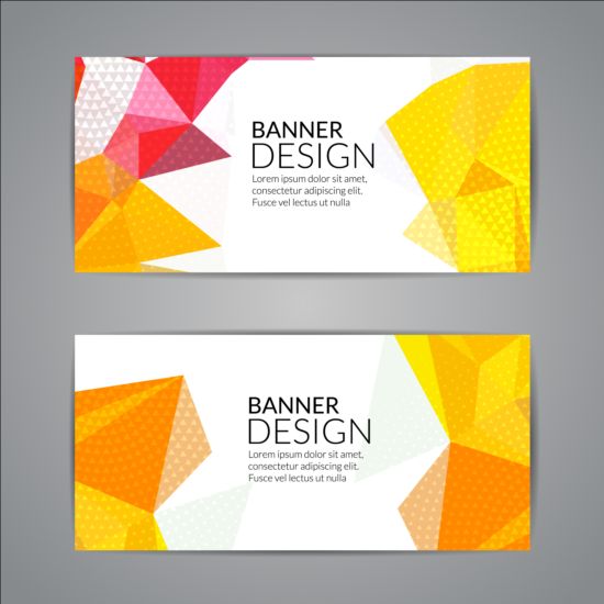 Geometric shapes with colored banners vectors 08