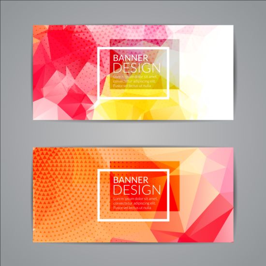 Geometric shapes with colored banners vectors 10