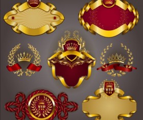 Gold crown VIP labels vector set 01