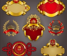 Gold crown VIP labels vector set 02