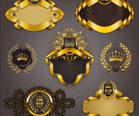 Gold crown VIP labels vector set 03