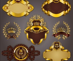 Gold crown VIP labels vector set 05