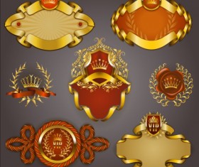 Gold crown VIP labels vector set 06