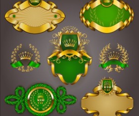 Gold crown VIP labels vector set 07