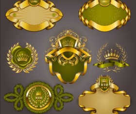 Gold crown VIP labels vector set 08