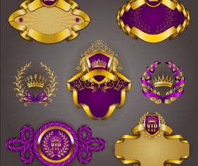Gold crown VIP labels vector set 09
