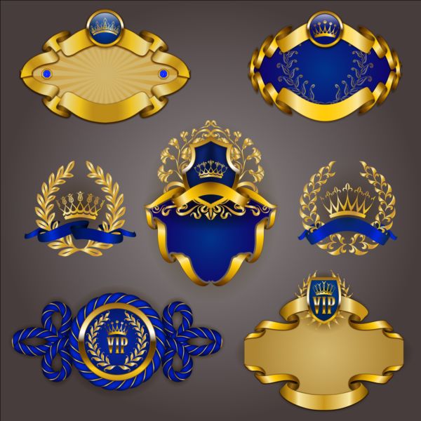 Gold crown VIP labels vector set 10