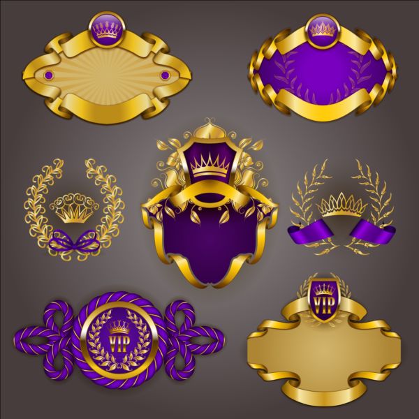 Gold crown VIP labels vector set 11