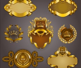 Gold crown VIP labels vector set 12
