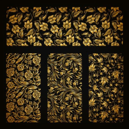 Golden floral ornaments vector material 02