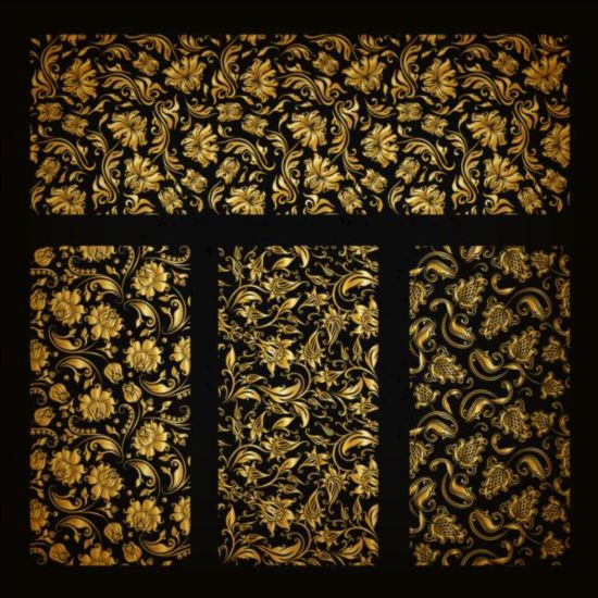 Golden floral ornaments vector material 03