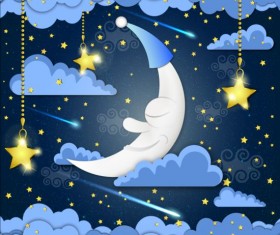 Golden stra with moon and cloud cartoon vector 01