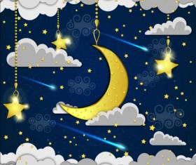 Golden stra with moon and cloud cartoon vector 02