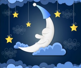 Golden stra with moon and cloud cartoon vector 03