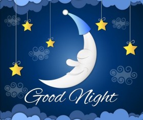 Moon with stars and cloud in nightime cartoon vector free download