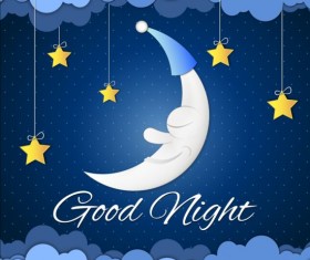 Moon with stars and cloud in nightime cartoon vector free download