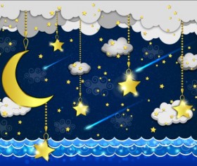 Golden stra with moon and cloud cartoon vector 06