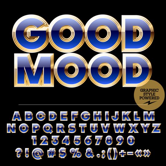 Golden with blue number and alphabets vector