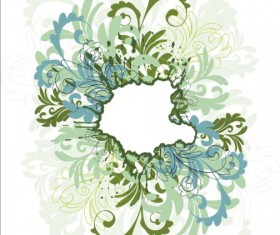 Green decor floral with grunge background vector 01