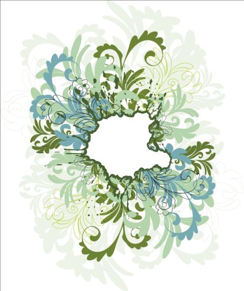 Green decor floral with grunge background vector 01