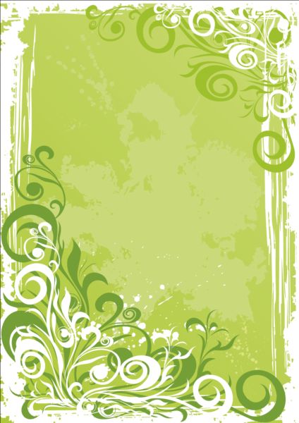 Green decor floral with grunge background vector 02