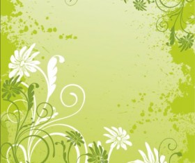 Green decor floral with grunge background vector 04