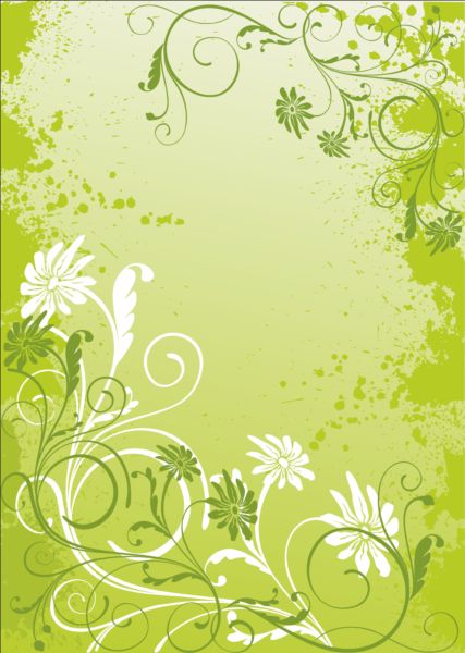 Green decor floral with grunge background vector 04