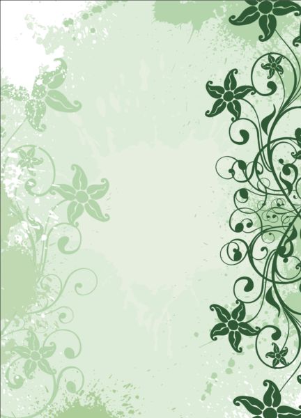 Green decor floral with grunge background vector 06
