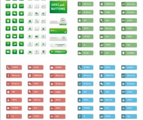 Green website icons with flat button vector
